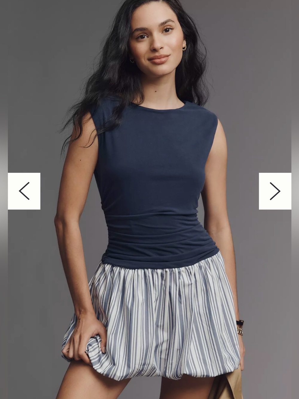 NWT By Anthropology Stripes Bubble Twofer Mini Dress Sleek Rucked Top $158 XXS